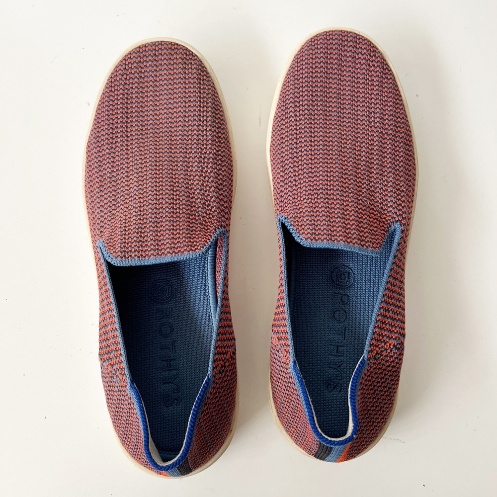 Rothy's The Sneaker‎ Slip On Shoes Knit Coral Blue Size 8 Washable Loafers